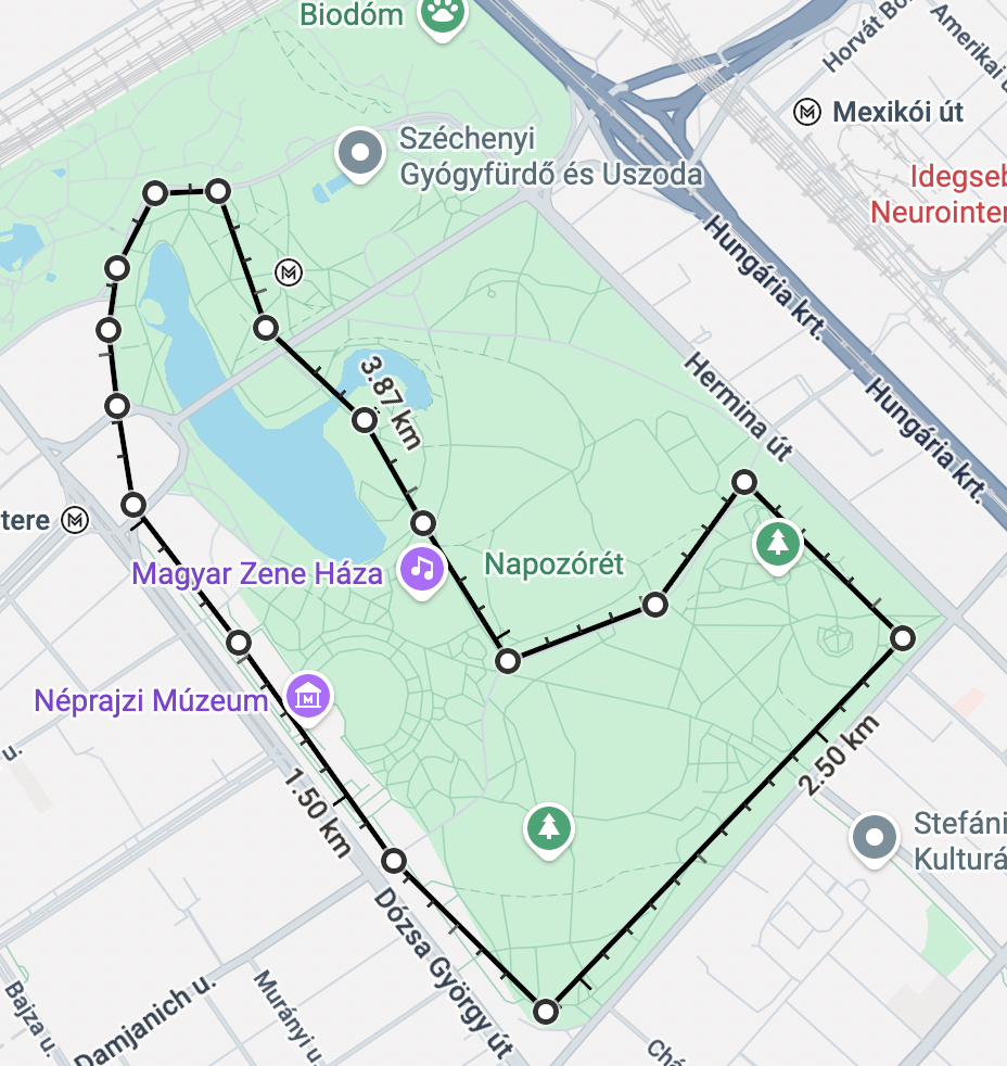 Útvonaltérkép, Városliget